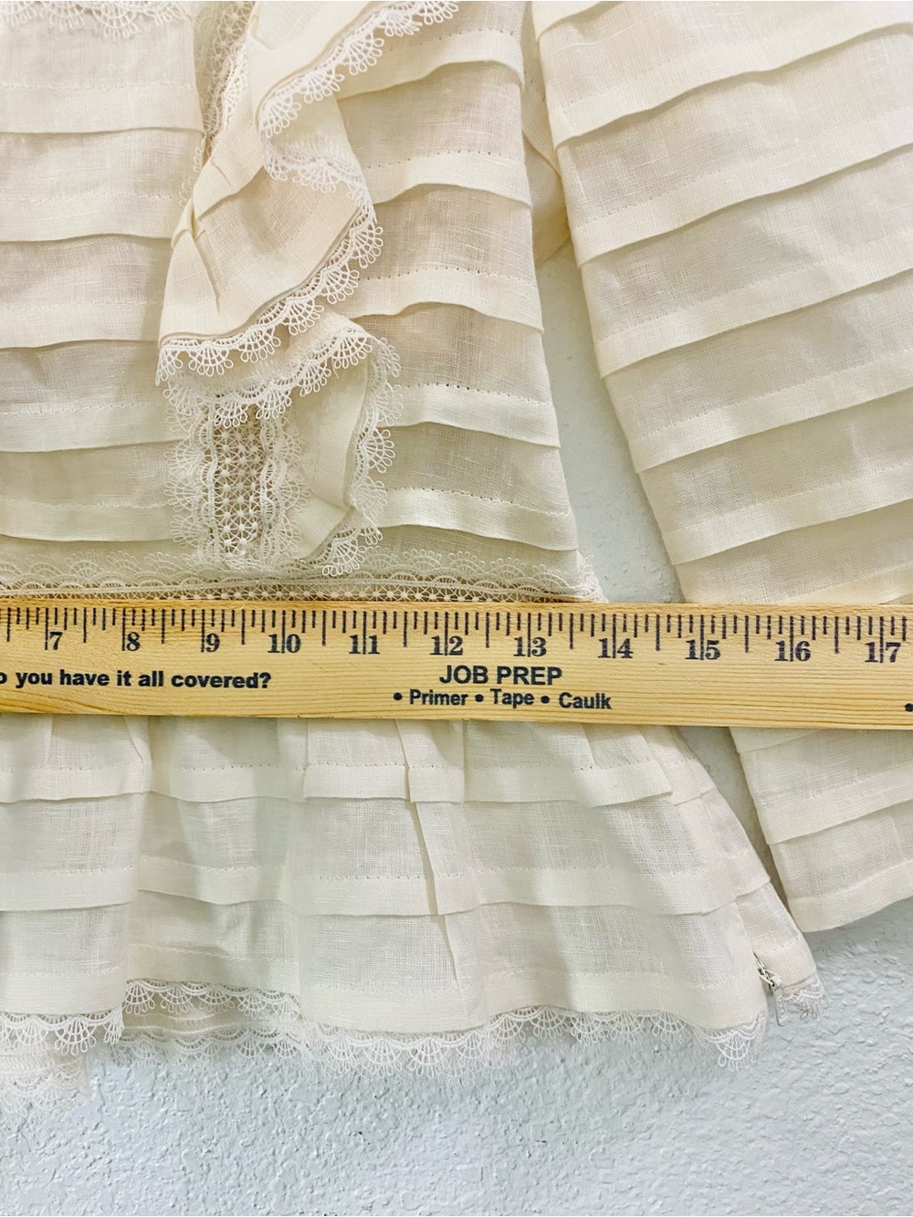 Zimmerman Allia Pintuck High Neck Linen Top Ivory Size 1 US 6 Ruffle Lace Luxury - Picture 12 of 16